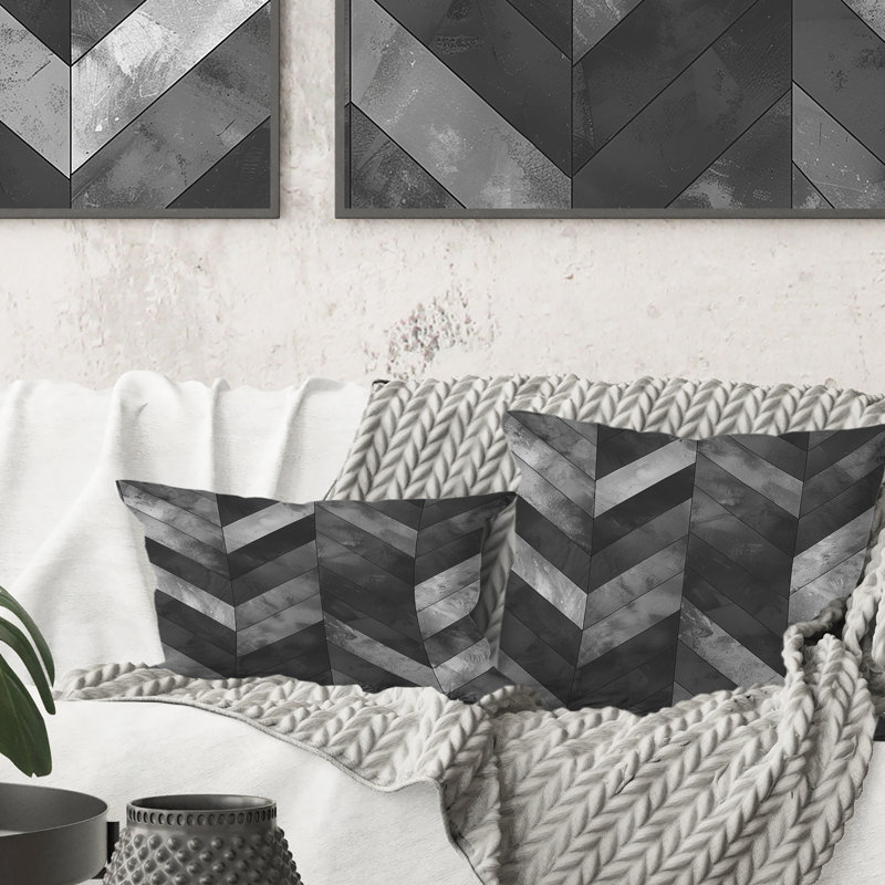 Grey  Modern Herringbone Flow III - Modern Lumbar Pillow