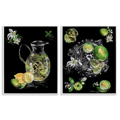 Ensemble de 2 giclées encadrées de citrons et de limes rafraîchissants, design par Susan Lugar