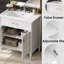 Meuble-lavabo blanc 31 po avec lavabo, fonction de fermeture en douceur, tablette réglable, conception incurvée, pieds en bois d'hévéa, poignées en or mat, pour finition de salle de bain compacte, profil intégré, cadre de pied, quincaillerie,-355806063