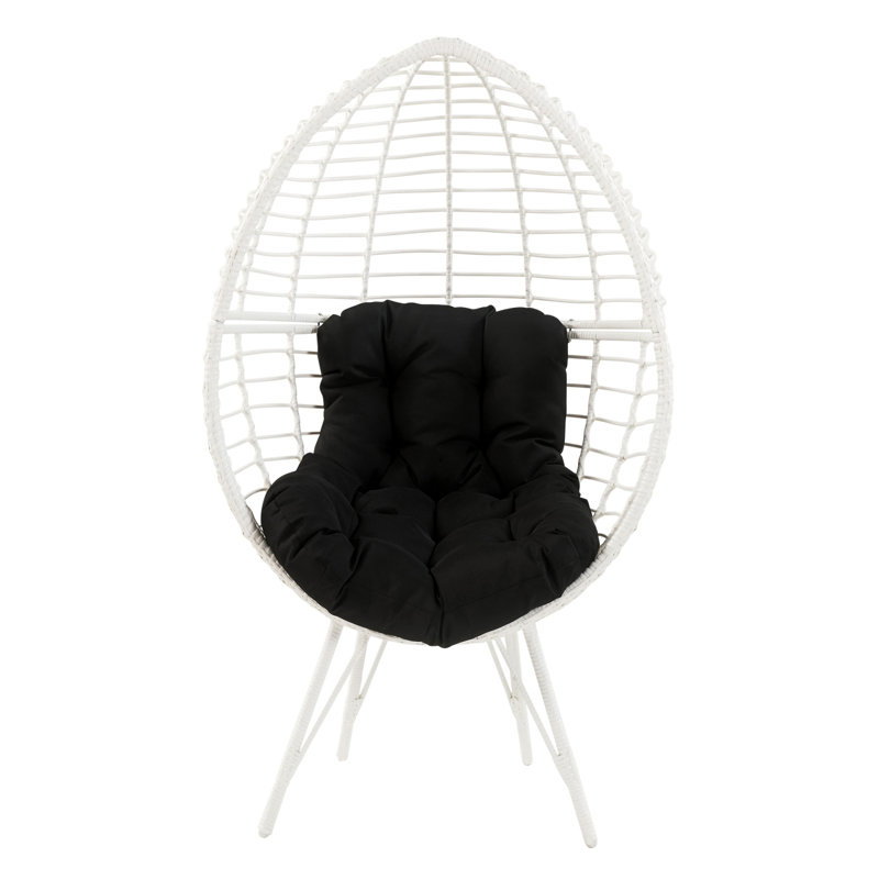 Chaise de patio avec coussin rembourré, Noir, Blanc