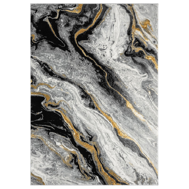 Nason Collection Abstract Grey/Gold Area Rug,, Rectangle 5'2" x 7'5"