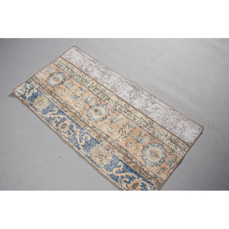 Antique Turkish Patchwork Small Rug With Soft Finish And Blue Detailing Ideal For Small Spaces