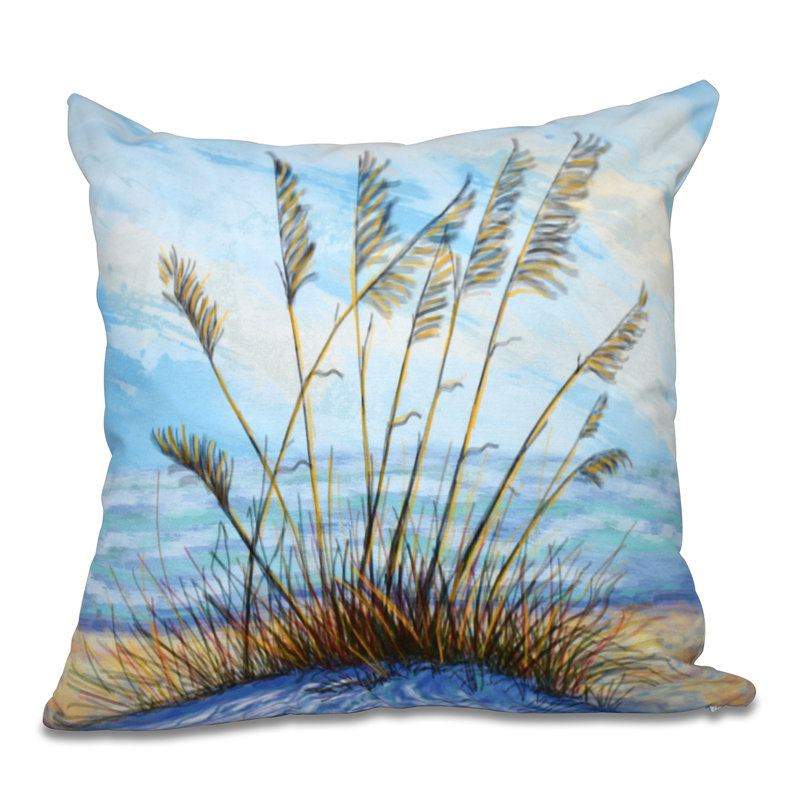 Beach Vacation Print Outdoor Square Pillow Cover & Insert, 18" H x 18" W, Blue