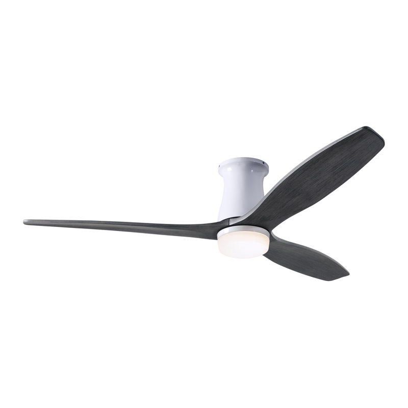 Arbor LED Flush Mount Ceiling Fan, Gloss White, Handheld Remote Control, Ebony