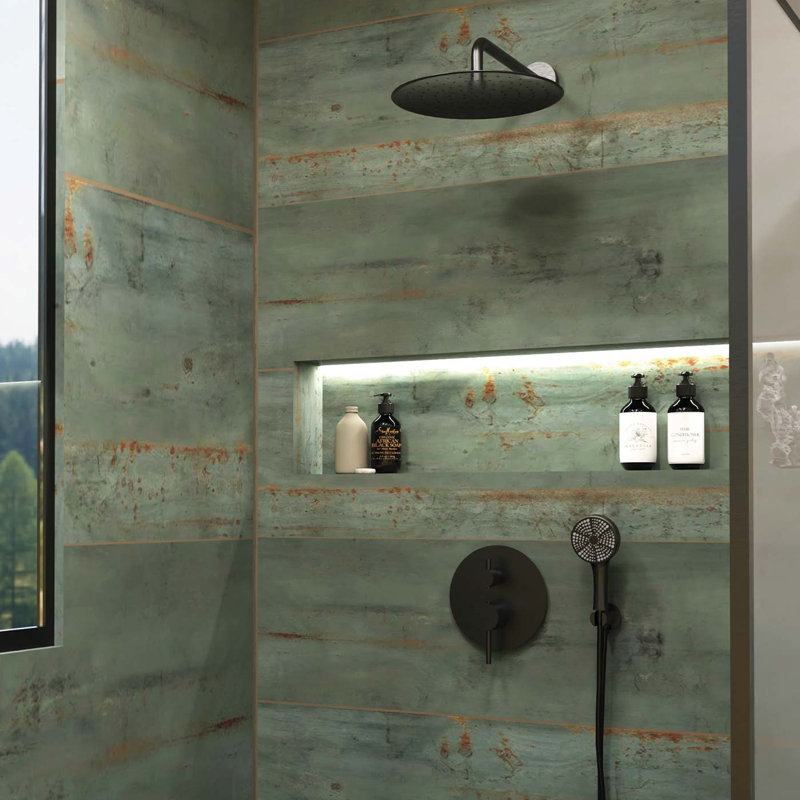Système de douche ronde avec douchette à main DAX Salerno, noir mat, Mat