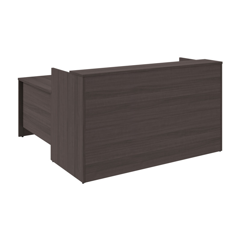 Storm Gray L-Shaped Reception Desk with Raised Shelf