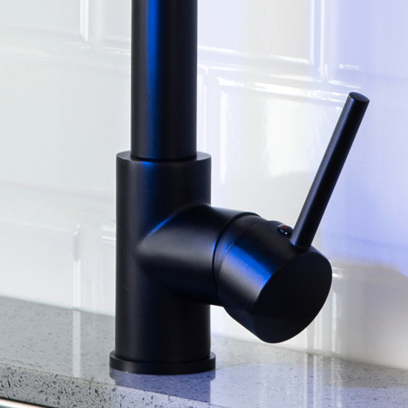 Robinet de cuisine à DEL avec tirette - Finition noire, poignée simple, poignée polyvalente, noir, matériaux de qualité supérieure