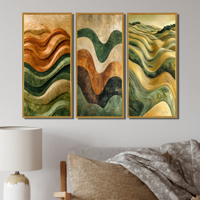 Green Plowed Earth Abstract Landscape I - Farmhouse Wall Art Collection 3 Panels
