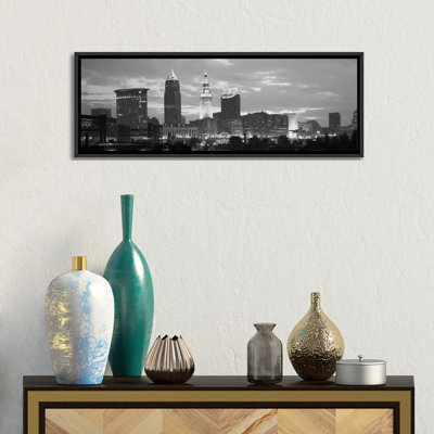 " Cleveland Panoramic Skyline Cityscape (Black & White - Dusk) " Black and White Photography