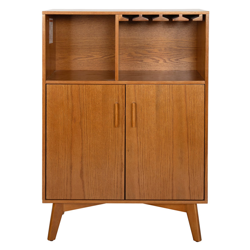 31.5 Inch Farmhouse Wine Cabinet, Freestanding Rustic Sideboard with Wine Rack & Glass Holder, Adjustable Shelf Kitchen Buffet for Dining Room Coffee Bar