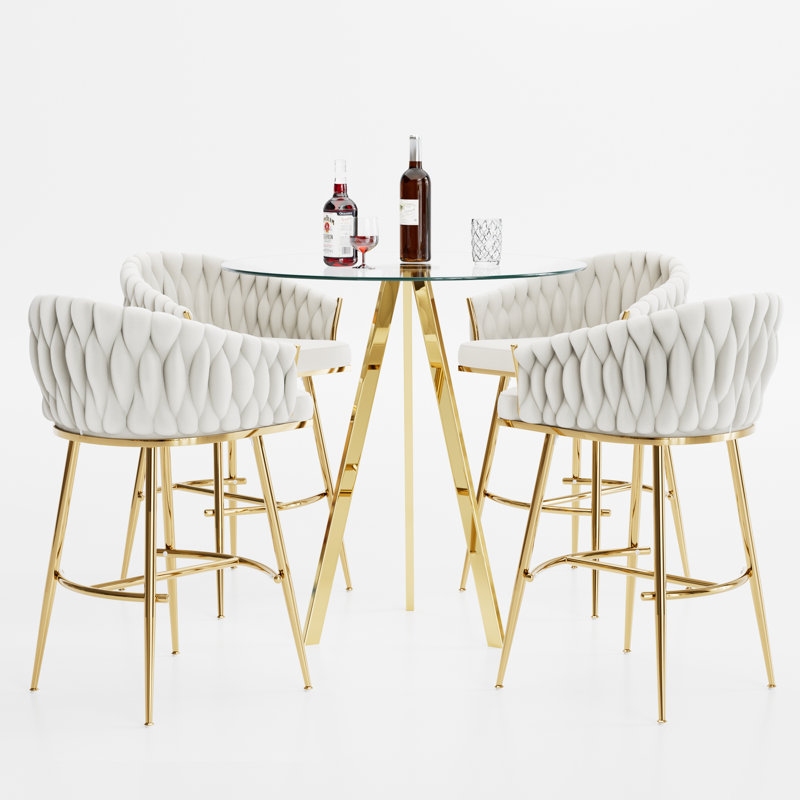 Table ronde et tabourets de bar pour 2 à 4 personnes, 5, Beige