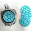 Polyresin Coaster Set with Holder Sea Turtle Coastal Silver and Turquoise Finish