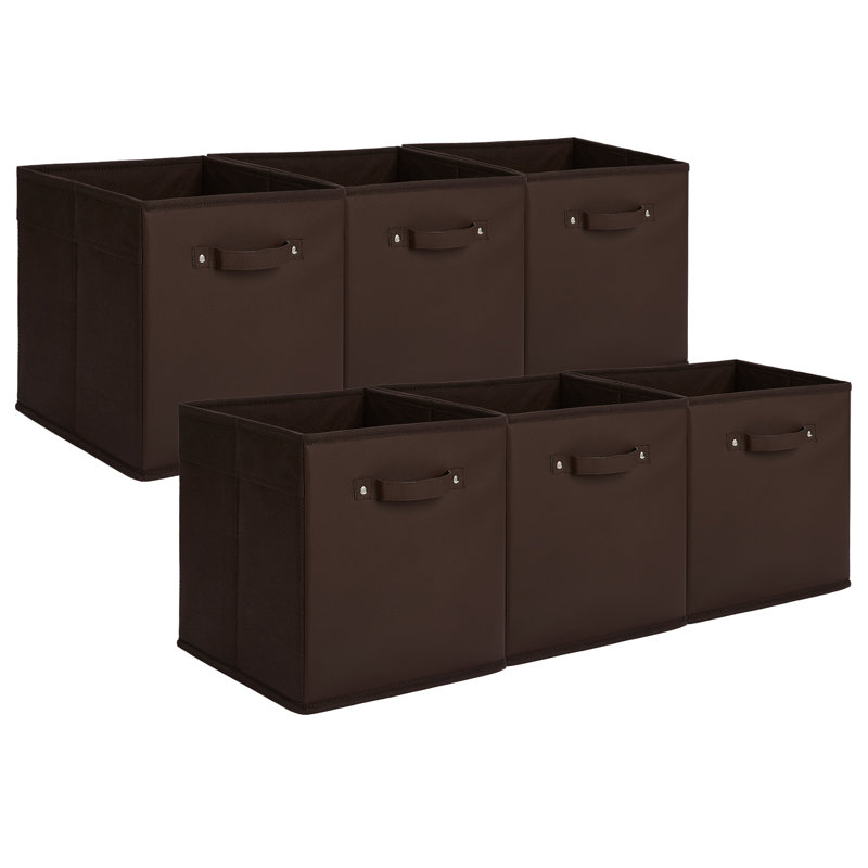 Collapsible Fabric Storage Cubes 6-Pack – 11 Inch Collapsible Open Bins with Faux Leather Handles – Organizer Boxes for Shelves & Closets – Durable Storage for Clothes & Toys
