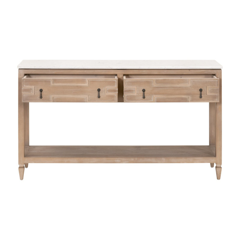 Smoke Gray Pine and White Quartz 2-Drawer Entry Console with Storage