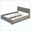 Lit plateforme tapissier avec tête de lit à motif brique et gigogne simple TG, tissu en lin-1409411797