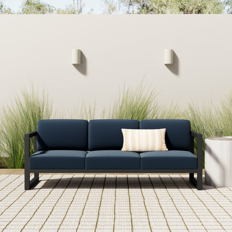 Smith 84.25'' Wide Rectangle Powder Coated Aluminum Patio Sofa with Sunbrella® Cushions, Spectrum Indigo Sunbrella®, Slate