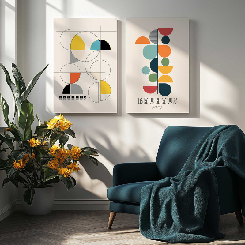 Bauhaus, ensemble de 2 couleurs printanières, H 13 po x l 40 po, Toile tendue