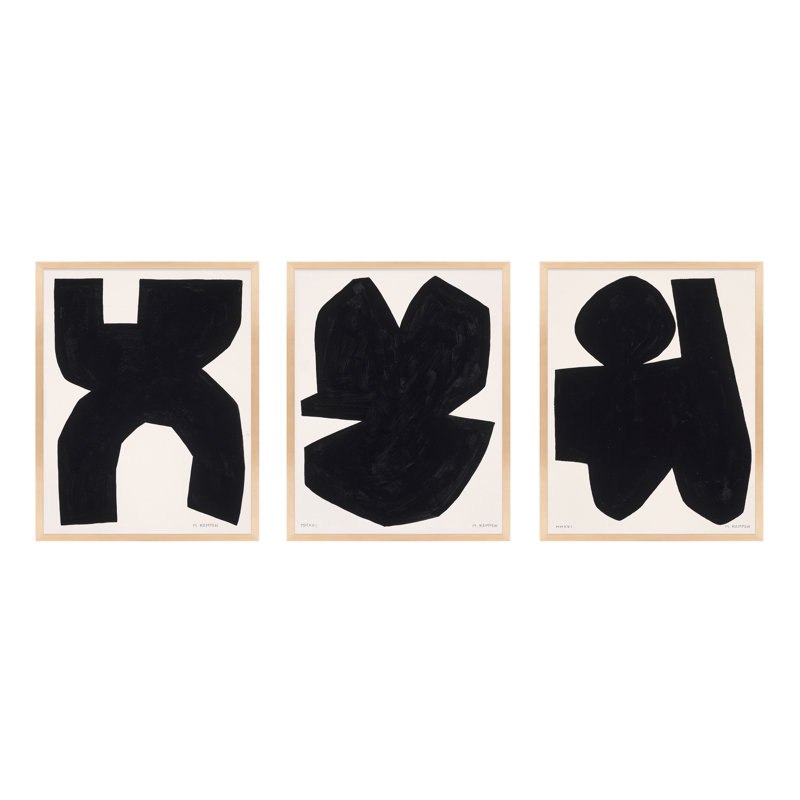 Module On White. Set Of 3 Painting by Michael Kempen, 25" H x 20" W x 1.25" D, Brown