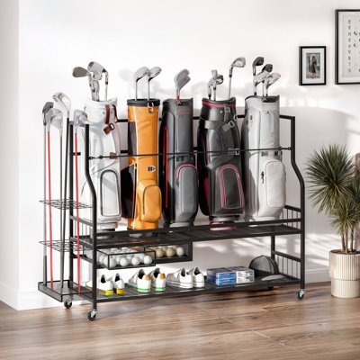Porte-sac de rangement de golf pour garage club avec roues et tiroir pour sacs de golf, bâtons, balles et autres accessoires d'équipement