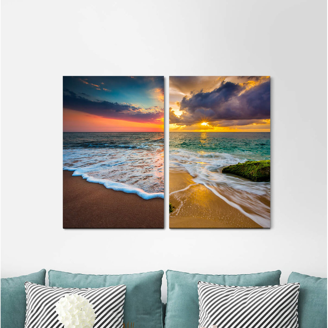 2-tlg. Leinwandbilder-Set - Fotografie „Horizon Sea Sunset Distance Lonely Still”