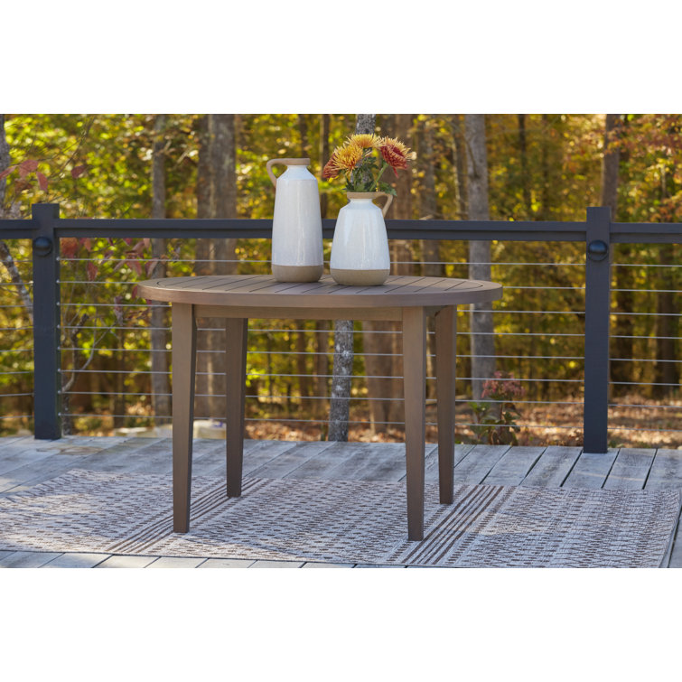Mid-Century Modern Brown Eucalyptus Round Dining Table