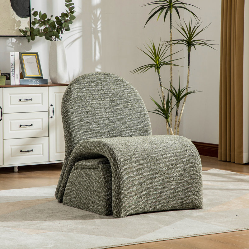 Fauteuil large sans accoudoirs avec repose-pieds avec rangement, Green Polyester