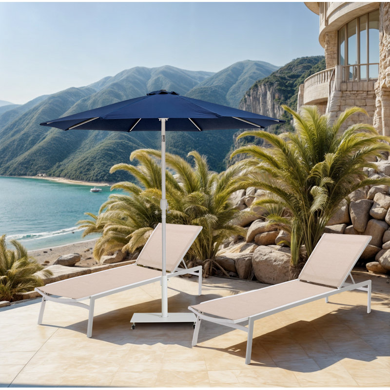 Parasols de patio en tissu Chavelle, Blanc, Bleu marine