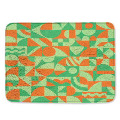 Geometric Abstract Green Orange Bath Mat