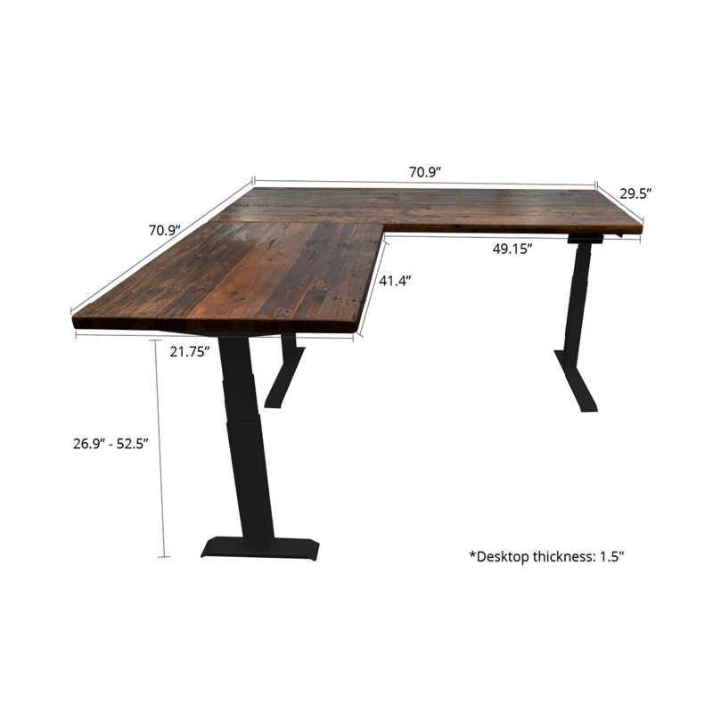 Adjustable L-Shaped Solid Wood Top Metal Base Standing Desk, Black