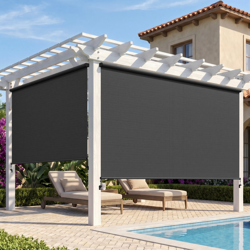 Store à enroulement extérieur sans cordon l 6 pi x L 6 pi, stores d'extérieur sans assemblage avec tissu amélioré 420 g / m², store à enroulement occultant 95% UV, abat-jour pour l'extérieur et l'intérieur (pas besoin de manivelle)
