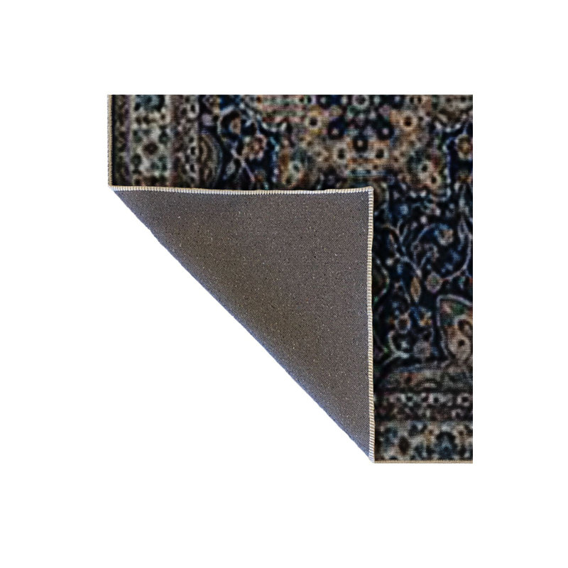 Tapis décoratif bohémien à motif traditionnel bleu marine et beige, Sous-tapis rectangulaire 3 pi 11 po x 5 pi 11 po i