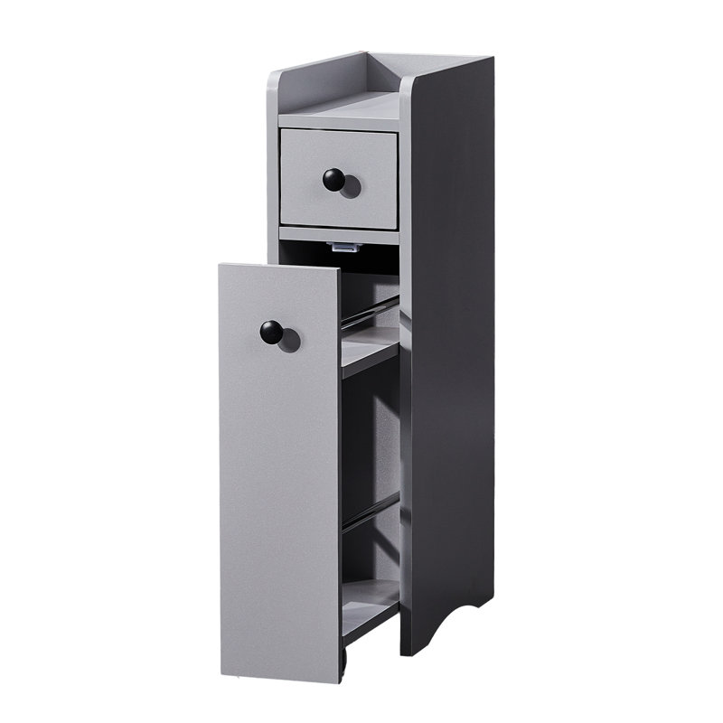 Gray Bathroom Cabinet, 2 Drawers, With Casters