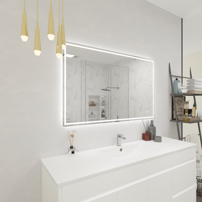 Jashayla Modern Frameless LED Light Bathroom Mirror Fog Free/Dimmable/Wall Mounted, Rectangle, 48" x 30"