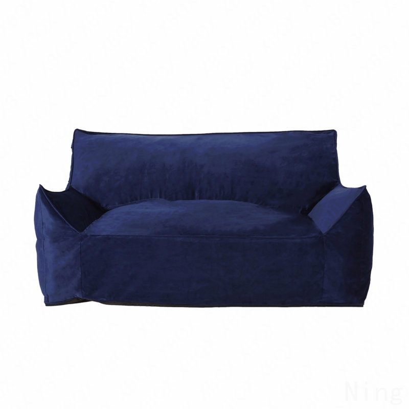 Fauteuil à billes surdimensionné en velours avec accoudoirs, bleu marine, Velours bleu