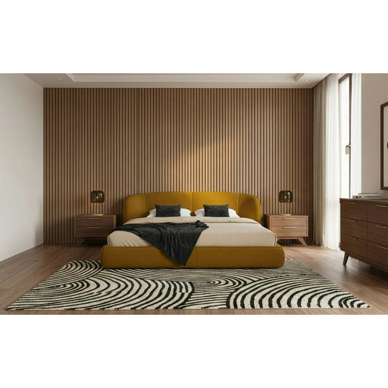 Lambert - Modern Burnt Orange Fabric + Walnut 4-piece Bedroom Set, Queen