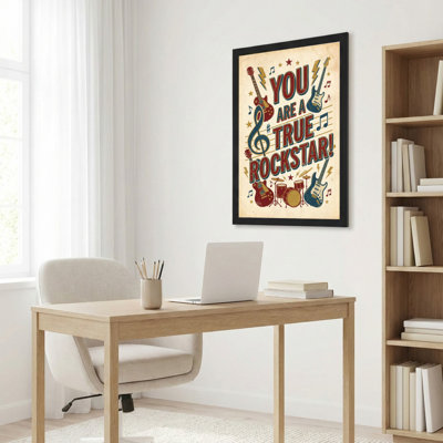 «You Are A True Rockstar Music Guitare Drum», affiche rétro sur toile tendue, reproduction d'art sur toile, ensemble de 1
