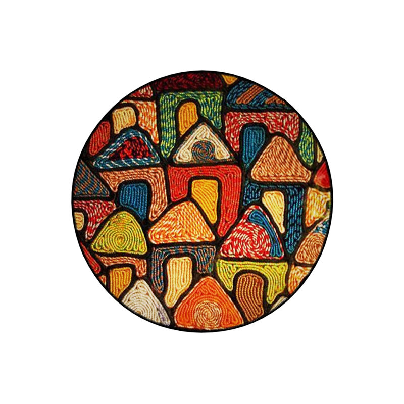 Onyx Orange Geometric Washable Indoor/Outdoor Round Area Rug, Round 2'8"