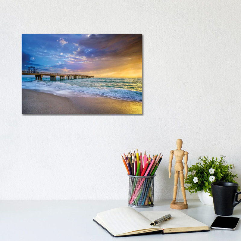 Powerful Sunrise With Pier, Miami South Florida by Susanne Kremer - Gallery-Wrapped Canvas Giclée on Canvas, Canvas