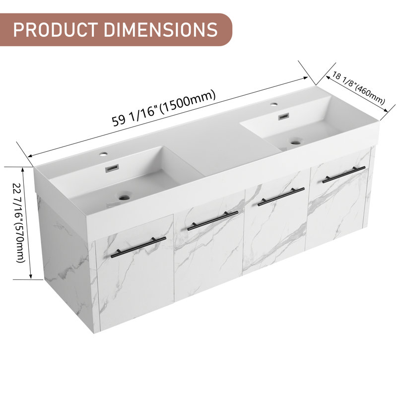 Meuble-lavabo double 60 po avec plateau en résine