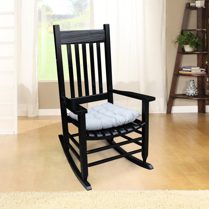 Chaise berçante en bois massif noir, avec siège et accoudoirs confortables, dossier à lattes ferme, instructions d'assemblage faciles, capacité de poids de 250 lb, bois robuste requis, peut supporter