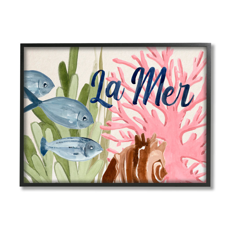 Poissons peu profonds La Mer, H 20 po x l 20 po x P 1,5 po, Giclée encadrée noir minuit