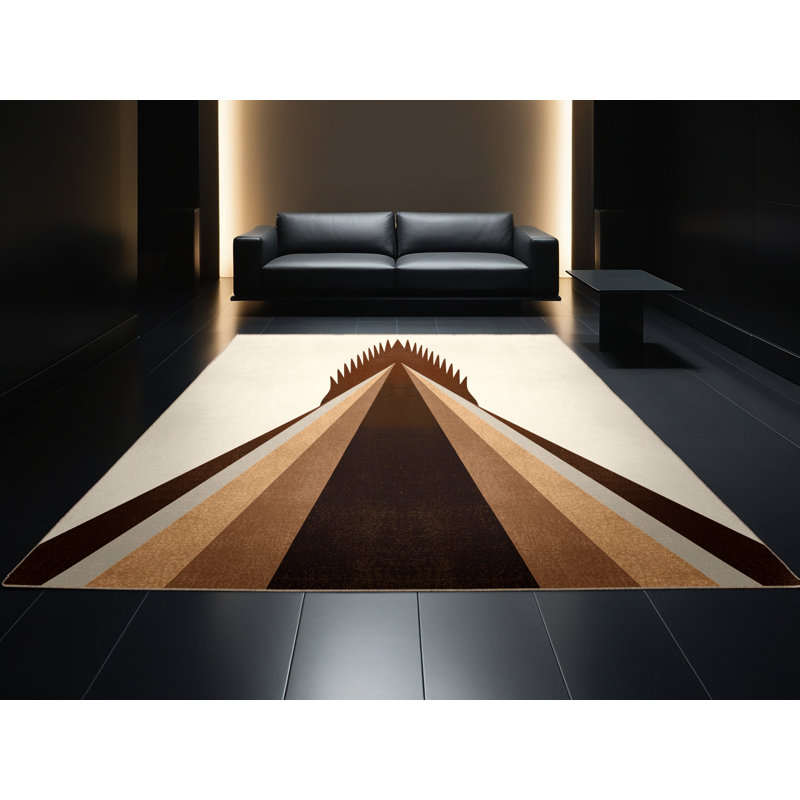 Tapis beige lavable à la machine moderne Luray - reliure beige, 7x9