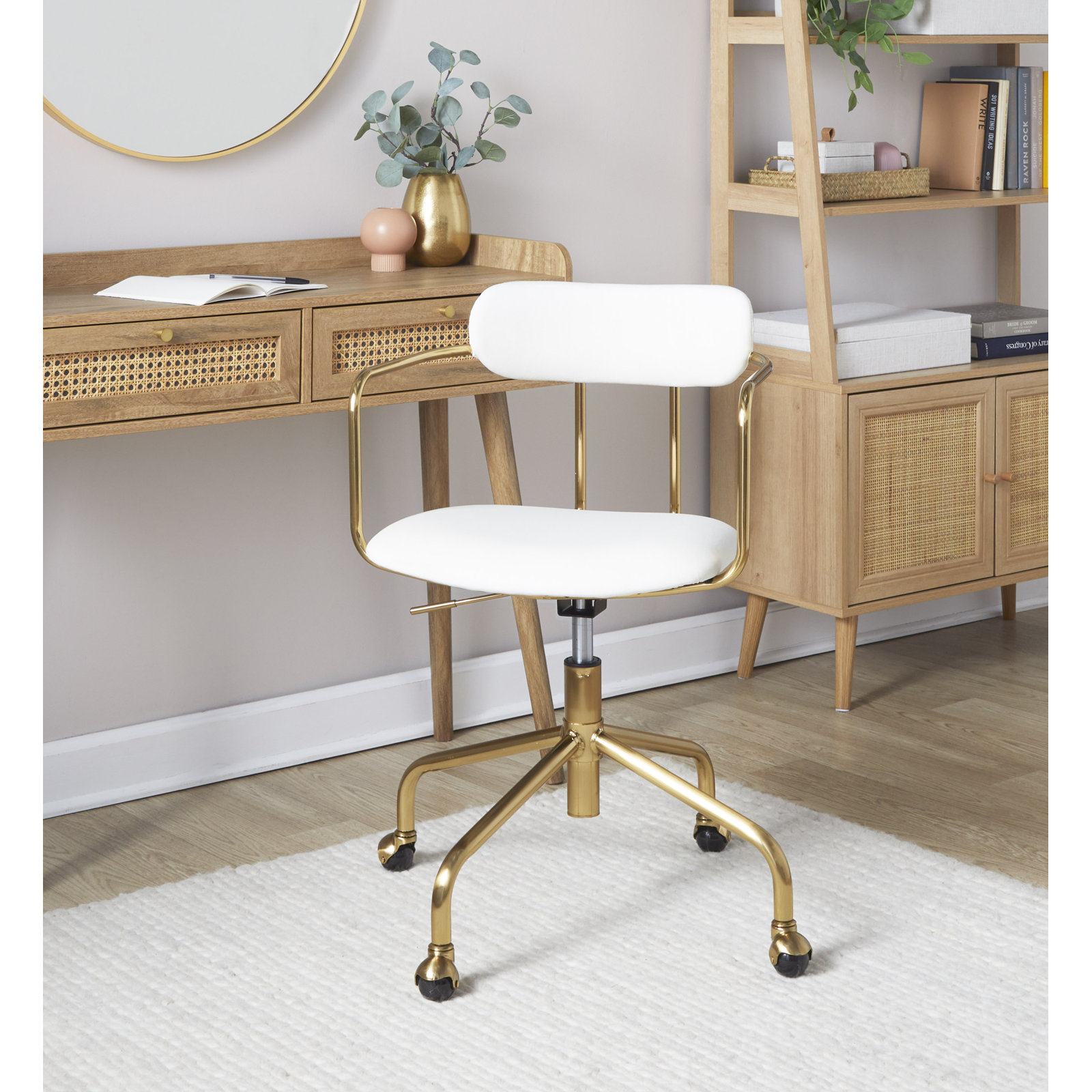 Erma Swivel Office Chair, Gold, Cream Velvet