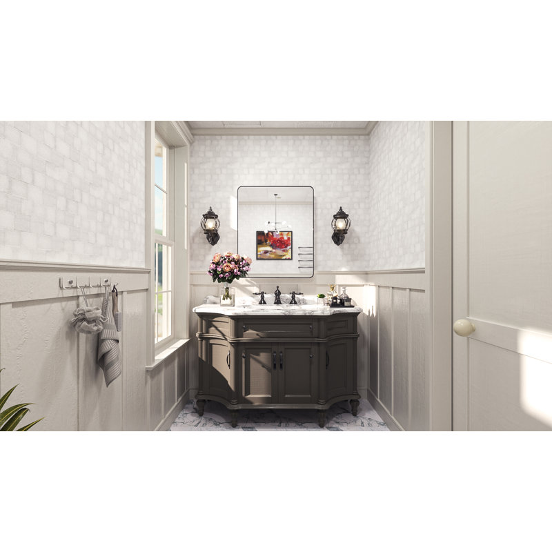 Miroir de salle de bain Myleesha, 26 po x 22 po, Noir