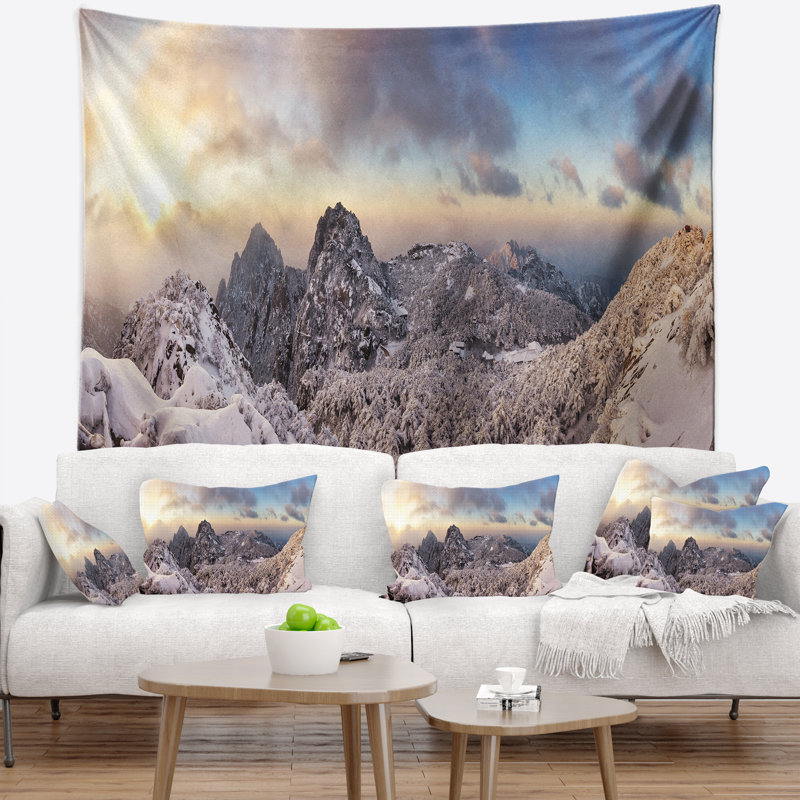Paysage Huangshan Hill, tapisserie de neige en hiver, H 32 po x l 39 po
