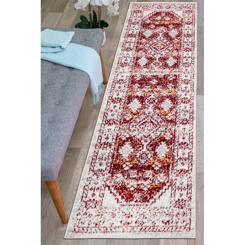 Tapis oriental rouge / blanc Crider, Tapis de couloir 2 pi x 7 pi