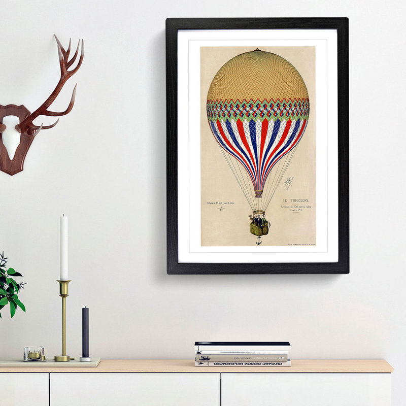 Hot Air Balloon in France - Picture Frame Painting Print on MDF, 87cm H x 62cm W x 2cm D, Black Framed