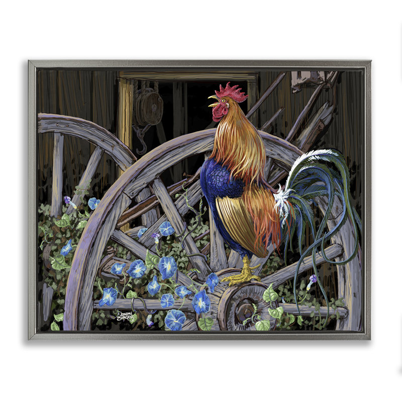 Morning Glory Rooster Framed Floater Canvas Wall Art, design by Joseph Burgess, Cadre flottant gris lustré, H 17 po x l 21 po