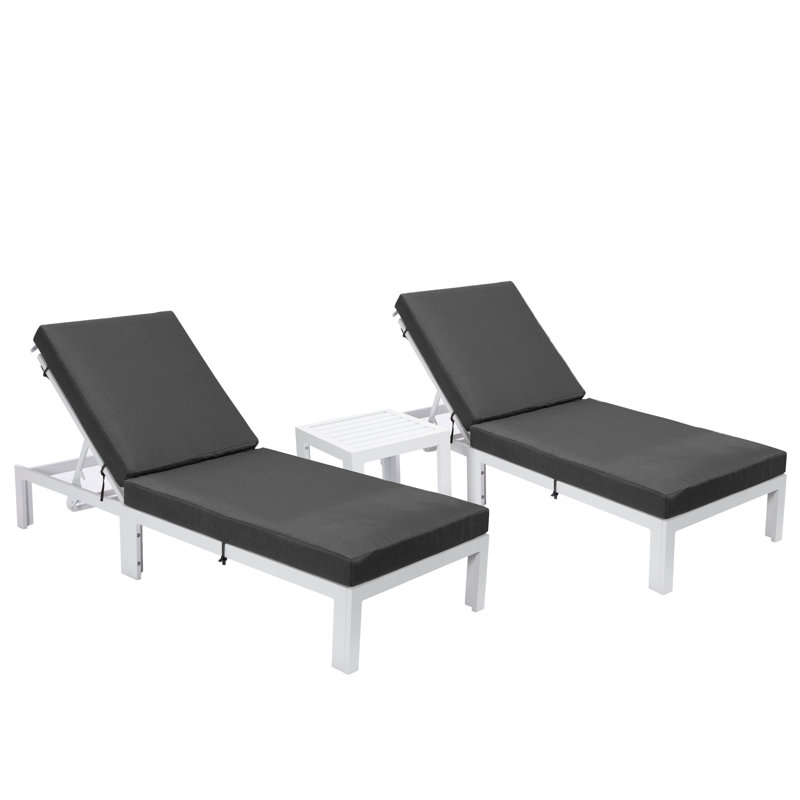 Chelsea Outdoor Metal Chaise Lounge with Table , Cushion Included, Black