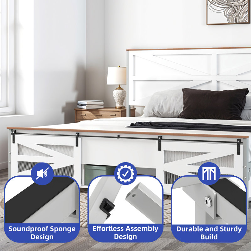 Farmhouse Rustic Platform Bed, White, King